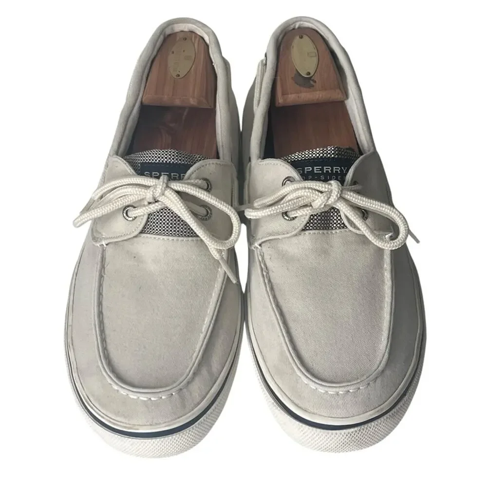 Sperry Canvas Boat Shoes Mens 13 Classic Lace Up Moccasin White Docksider Preppy